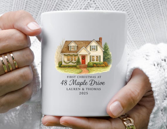 Personalized New Home Mug - Watercolor Photo Mug - First Christmas At New Address Mug M907