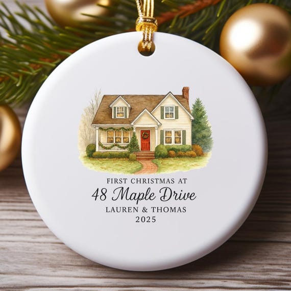 Personalized New Home Christmas Ornament - Watercolor Photo Ornament - First Christmas Keepsake O907