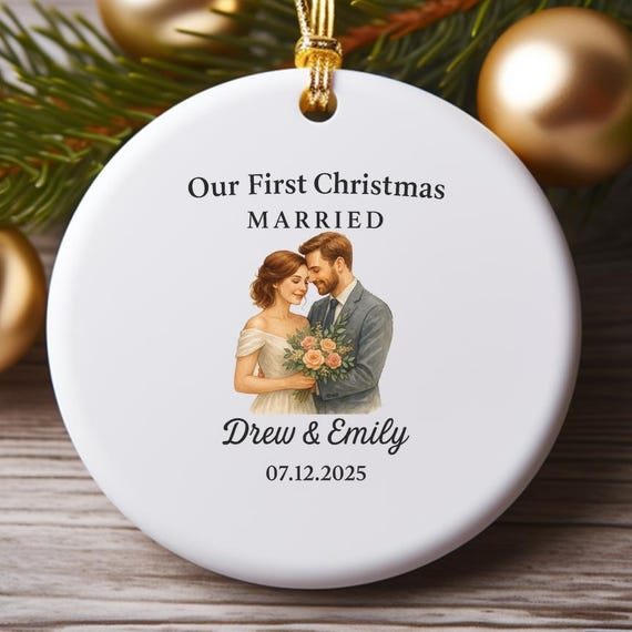 First Christmas Married Ornament - Personalized Photo Ornament - Our First Christmas Married 2023 O910