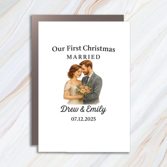 First Christmas Married Greeting Card - Married Photo Greeting Card - Our First Christmas Married C910