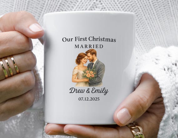 First Christmas Married Mug - Married Photo Mug - First Christmas Married Keepsake M910