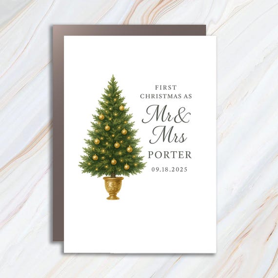 Mr And Mrs First Christmas Married Greeting Card - Personalized Holiday Card For Newlyweds C911