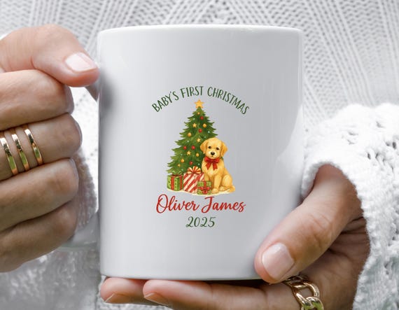 Baby's First Christmas Mug - Personalized Rainbow Baby Girl Mug - Custom First Christmas Mug M916