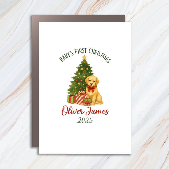 Baby's First Christmas Card - Personalized Rainbow Baby Girl Card - Custom First Christmas Card C916
