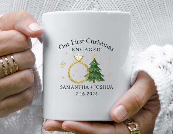 Engaged Christmas Mug - Personalized Engagement Keepsake - First Christmas Engaged - Classic Engagement Mug M919