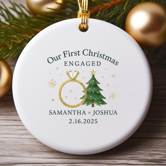 Engaged Christmas Ornament - Personalized Engagement Keepsake - Our First Christmas Engaged Tree Ornament O919