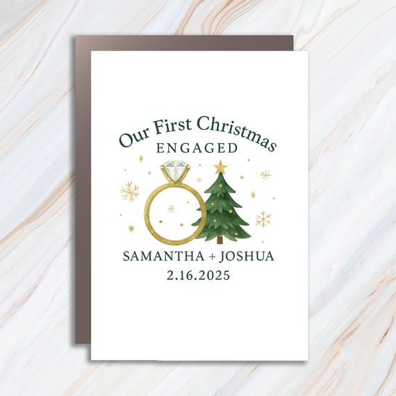 Engaged Christmas Greeting Card - Personalized Engagement Keepsake - First Christmas Engaged Card C919