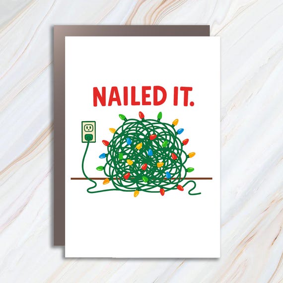 Nailed It Funny Christmas Card - Tangled Christmas Lights Greeting Cards - Humorous Holiday Cards C982