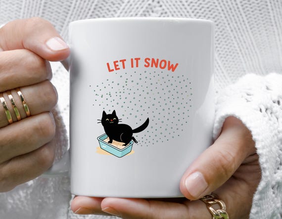 Funny Cat Mugs, Black Cat Christmas Mugs, Holiday Mugs With Cats, Secular Funny Holiday Mugs, Cat Litter Humor M980