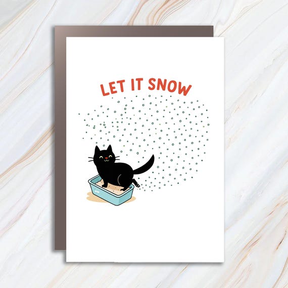 Funny Christmas Cards With Black Cat, Secular Holiday Greeting Cards, Cat Litter Humor C980