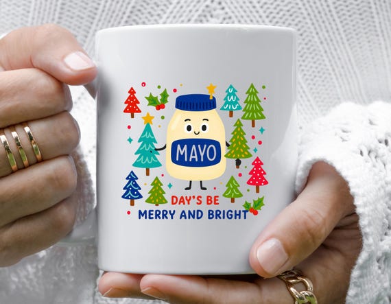 Funny Christmas Mug: Mayo Days Be Merry, Mayonnaise Jar With Santa Hat M991