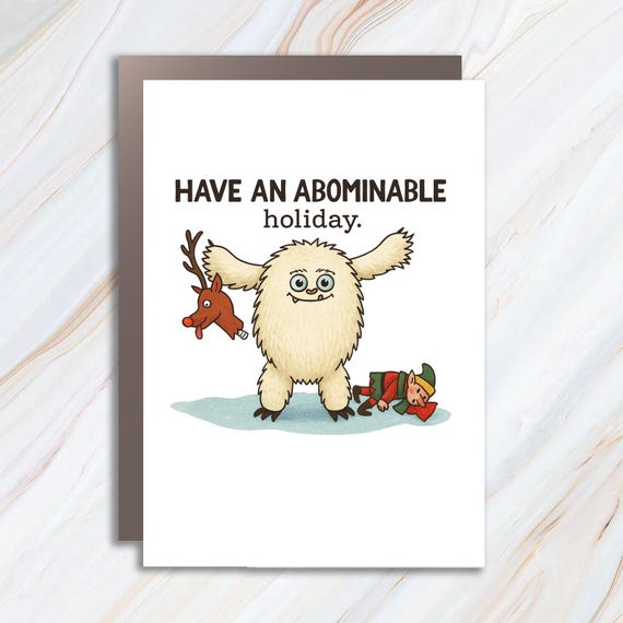 Funny Realist's Christmas Card - Abominable Holiday Yeti And Reindeer Greeting C989