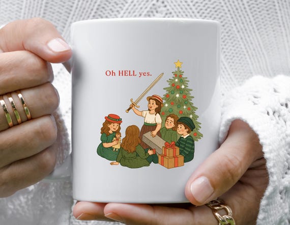 Funny Christmas Ornament With Sword Illustration - Kids Opening Presents Under Tree O998