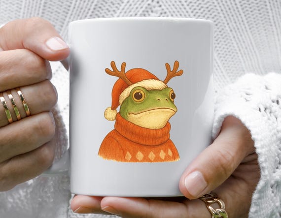 Quirky Frog Christmas Mug - Funny Holiday Gift For Frog Lovers - Vintage Style Xmas Mug With Cartoon Frog M999