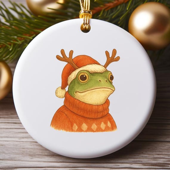 Quirky Frog Christmas Ornament - Funny Holiday Frog Lovers Gift - Vintage Style Xmas Decoration O999