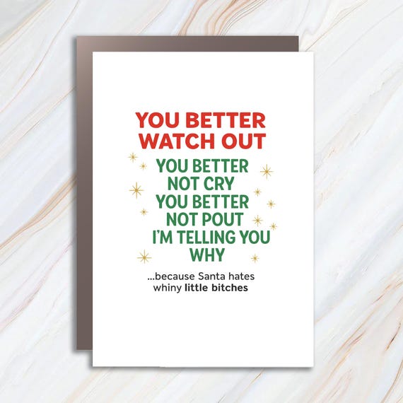 Funny Christmas Card You Better Not Pout Rude Santa Card Holiday Greeting Cards For Her C990