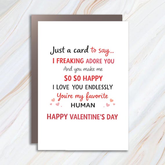 Funny Valentine's Day Greeting Card, I Adore You, Humorous Love Card VC4