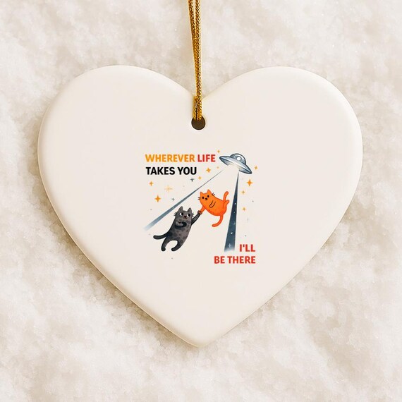 Funny UFO Cat Ornaments For Anniversaries And Friends With Gold Foil Message VO27