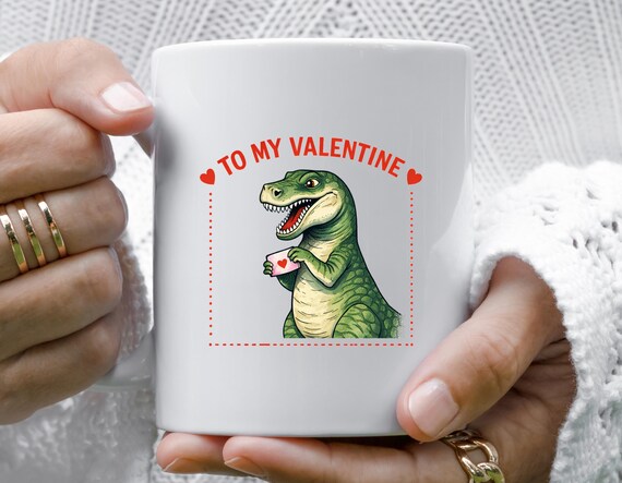 Funny Dinosaur Mug, Vintage Valentines Day, Sci-Fi Art, Geekery, T-Rex, Alternate Histories VM80