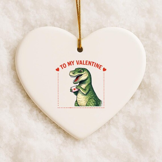 Funny Dinosaur Valentine Ornament, Vintage Sci-Fi Love, Geeky T-Rex Alternate History VO80