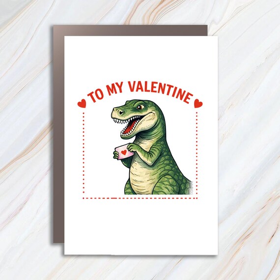 Funny Dinosaur Valentine Greeting Card, Vintage Sci-Fi Love Card, Geeky Tyrannosaurus Rex Art VC80