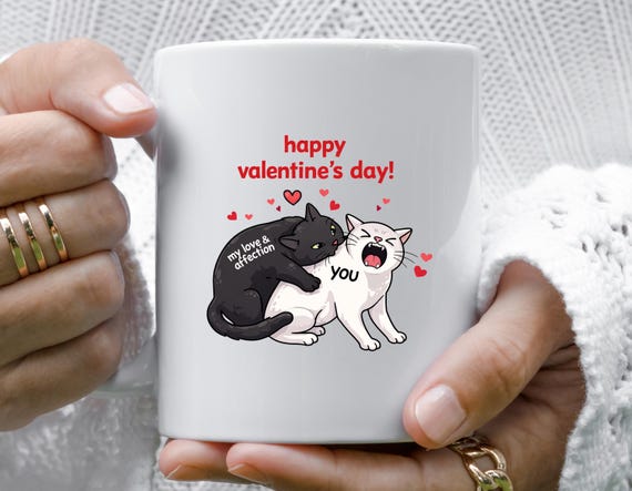 Valentine's Day Mug, Cute Cat Meme, Happy Valentine's Day, For Husband, Wife, Boyfriend, Girlfriend, Partner VM89