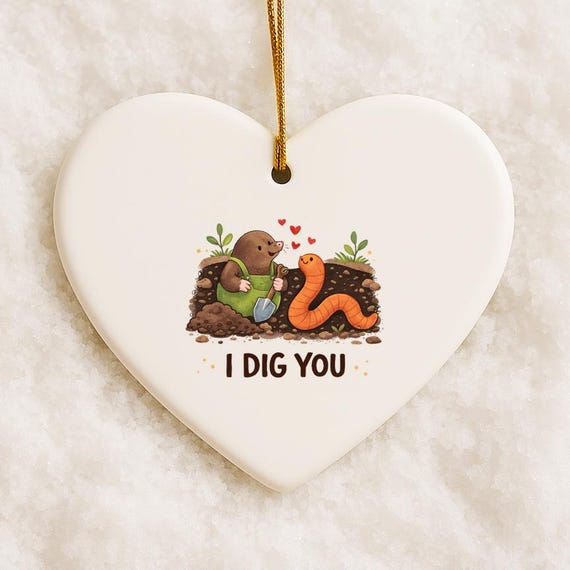 Funny Valentine's Day Ornaments 'I Dig You' Worms, Cute Gift For Gardener, Farmer, Friend, Child, Him, Her VO106