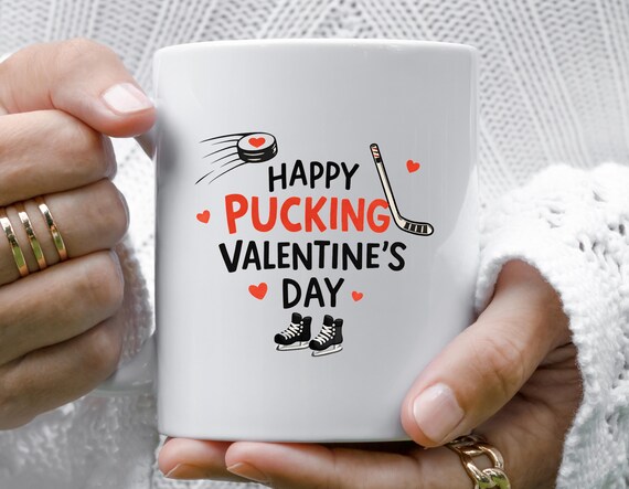 Hockey Valentine's Day Mug - Funny Hockey Pun Gift - Happy Pucking Valentine's Day - For Husband Or Boyfriend VM140