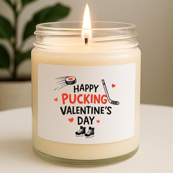 Hockey Valentine's Day Candle - Funny Hockey Pun - Happy Pucking Valentine's - Husband Or Boyfriend Gift VK140