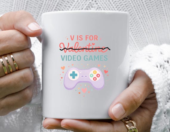 Funny Anti-Valentine Mug: V Is For Valentine Video Games With Controller Design VM153