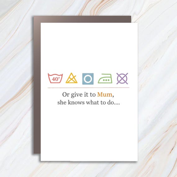 Funny Mother's Day Card, Laundry Instructions Card, Humorous Cards For Mum MC30