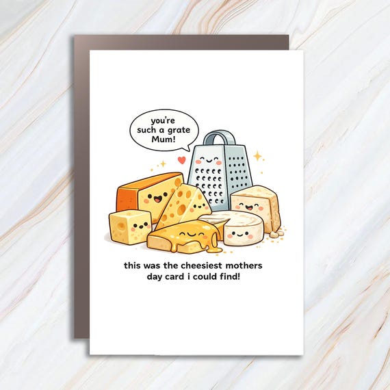 Kawaii Cheesy Mother's Day Greeting Card: Punny Mum Card With Cartoon Cheese And Grater MC39