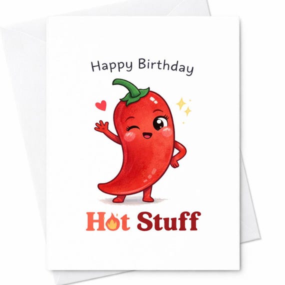 Hot Stuff Birthday Card Spicy Pepper Pun Humor Gift for Girlfriend Boyfriend C20