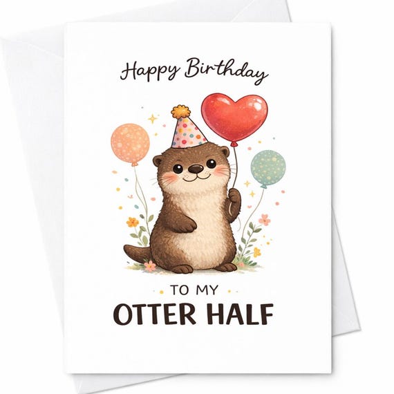 Pun Otter Half Birthday Card Husband Wife Boyfriend Girlfriend Partner Soulmate Gift C87