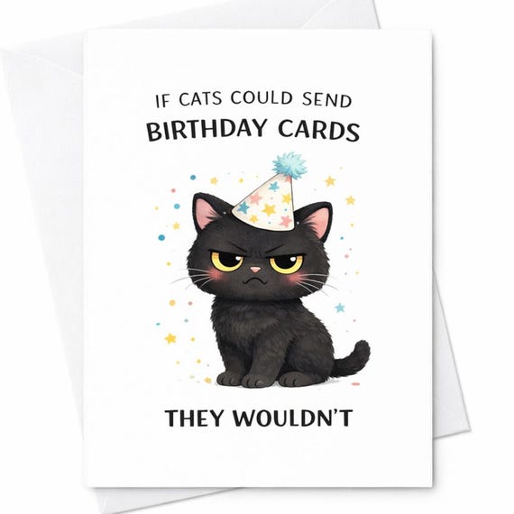 Funny Sarcastic Grumpy If Cats Could Send They Wouldnt Birthday Card Black Cat Lover C92