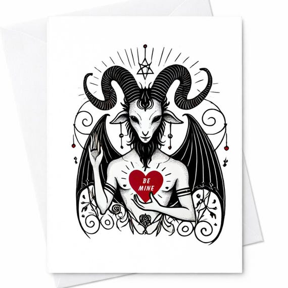 Baphomet Be Mine Valentine Anniversary Card Occult Satanic Goth Husband Boyfriend C109