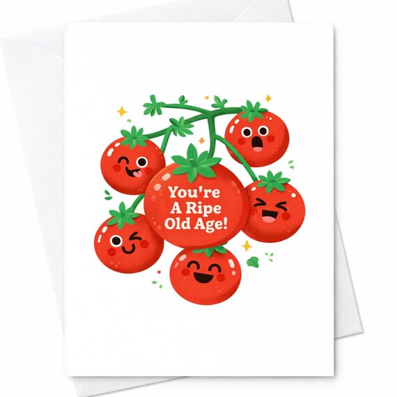 You’re A Ripe Old Age Funny Birthday Card Cute Tomato Pun Birthday Card Vegetable Humor Card For Friend Her Him C152