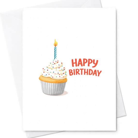 Cupcake Birthday Card Cute Cupcake Happy Birthday Card Simple Birthday Card Dessert Lover Birthday Card Gift For Friend C190