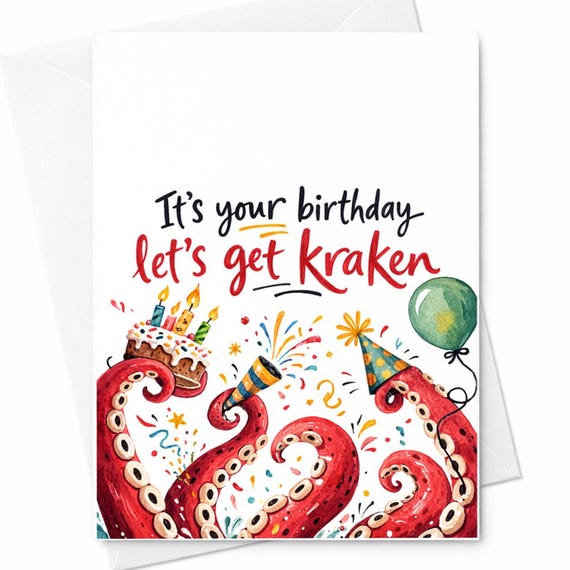 Funny Kraken Birthday Card Lets Get Kraken Sea Monster Pun Humor Gift For Friend Boyfriend Girlfriend Husband Wife C213