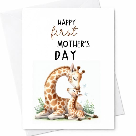Happy First Mothers Day Card Giraffe Mom And Baby Cute Animal Love Gift For New Mom From Husband Daughter Son C231