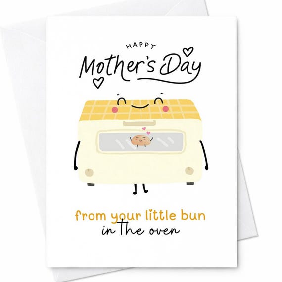 Happy Mother's Day From Your Little Bun In The Oven Card Cute Pregnancy Announcement Gift For Mom To Be C237