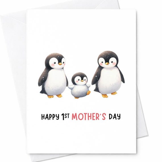Happy 1st Mother’s Day Card Cute Penguin Family First Time Mom Gift New Mom From Baby Daughter Son Sweet Animal Card C244