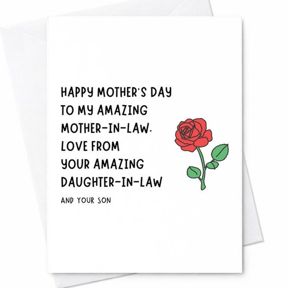Mother In Law Mother's Day Card From Daughter In Law Funny Mother’s Day Card Gift From Son And Wife Cute Rose Card C280