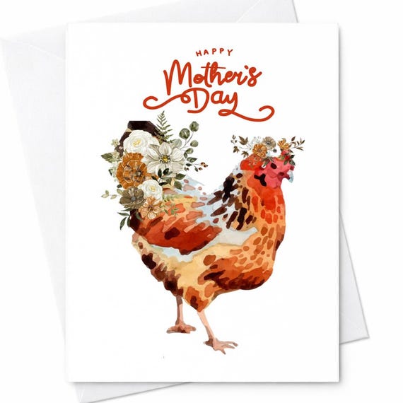 Happy Mother's Day Chicken Card Funny Hen Mom Card Farm Animal Mother's Day Card Cute Floral Chicken Card Country Mom Gift C271