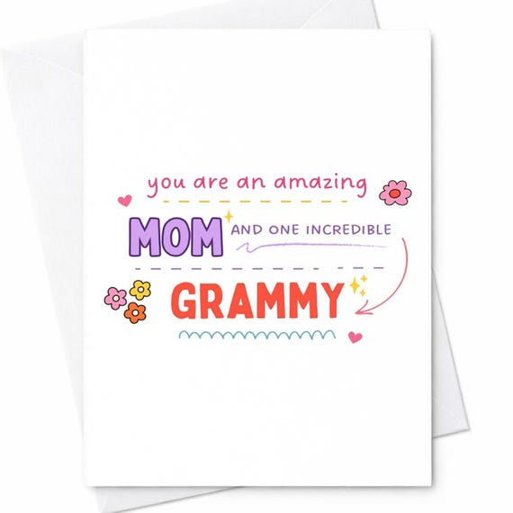 Amazing Mom And Grammy Mother's Day Card From Kids Grandchildren Cute Typography Floral Grandma Card Gift For Her C292