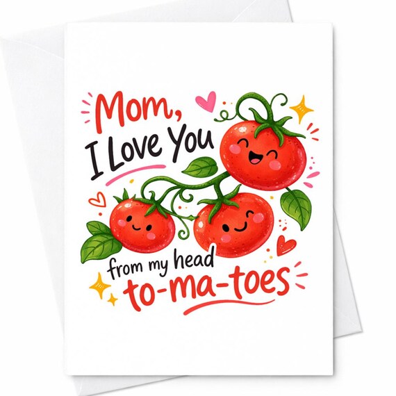 Tomatoes Pun Mom Card I Love You From My Head To-ma-toes Cute Funny Mother's Day Card Vegetable Pun Gift For Mom C325