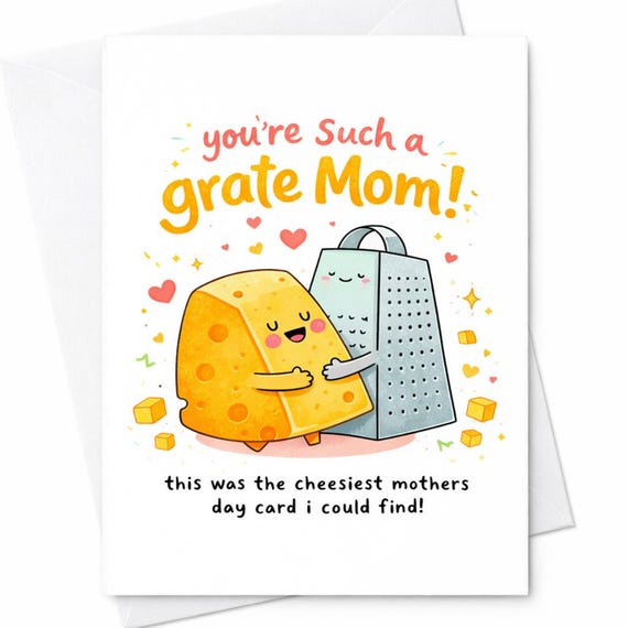 Cheese Grater Pun Mom Card You're Such A Grate Mom Cheesy Mother's Day Card Funny Food Pun Gift From Daughter Son C327