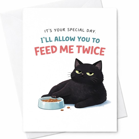 Funny Cat Birthday Card Feed Me Twice Birthday Card Cat Lover Birthday Card Sarcastic Cat Birthday Gift Pet Owner Gift C344
