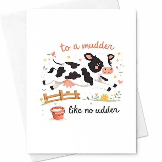 Cow Udder Pun Mom Card To A Mudder Like No Udder Funny Mother's Day Card Farm Animal Cute Pun Gift For Mom C326