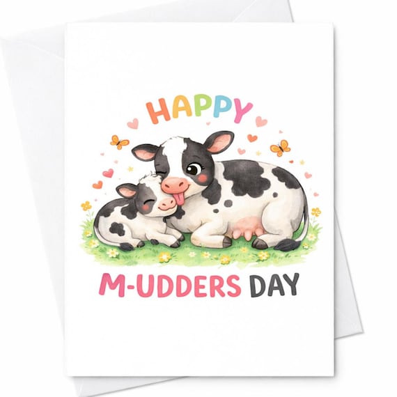 Cow Mom Card Happy Mudders Day Cute Farm Animal Mother's Day Card Funny Pun Card From Daughter Son Gift C330
